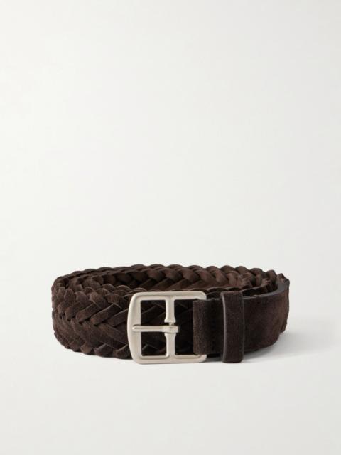 OFFICINE CREATIVE 3cm Woven Suede Belt Dark brown