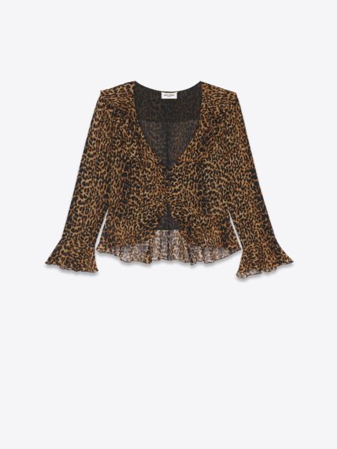 ruffled blouse in leopard-print wool