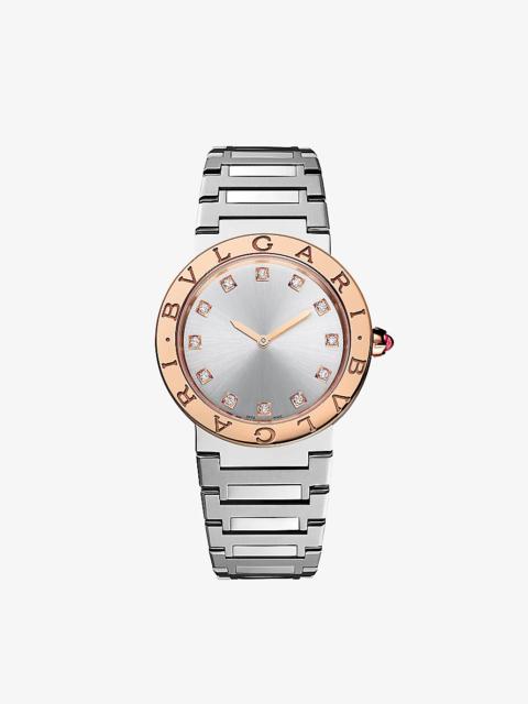 BBL33C6SP12 BVLGARI BVLGARI 18ct rose-gold, stainless steel and 0.21ct diamond watch