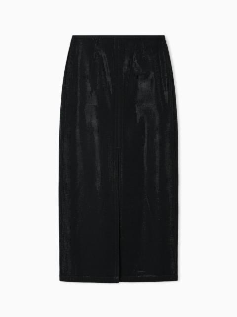 EMPORIO ARMANI LONG DRILL SKIRT WITH ALL-OVER MICRO STUDS