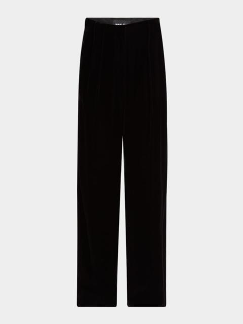 GIORGIO ARMANI Pleated High-Rise Velvet Trousers