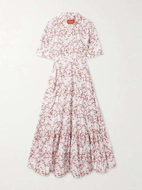 La DoubleJ San Pietro tiered embroidered voile maxi shirt dress White