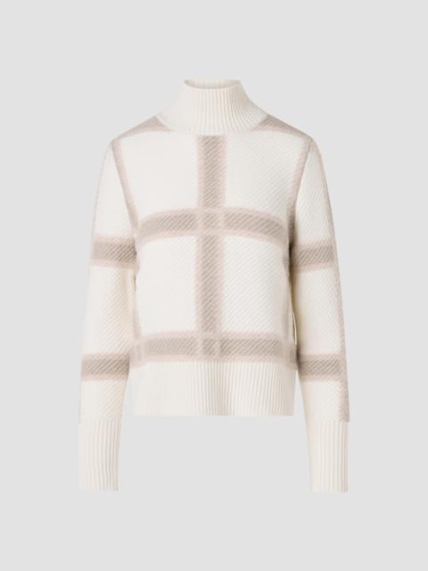 AKRIS Women's Intarsia Plaid Wool-Cashmere Sweater - Winter White Cashew Oat