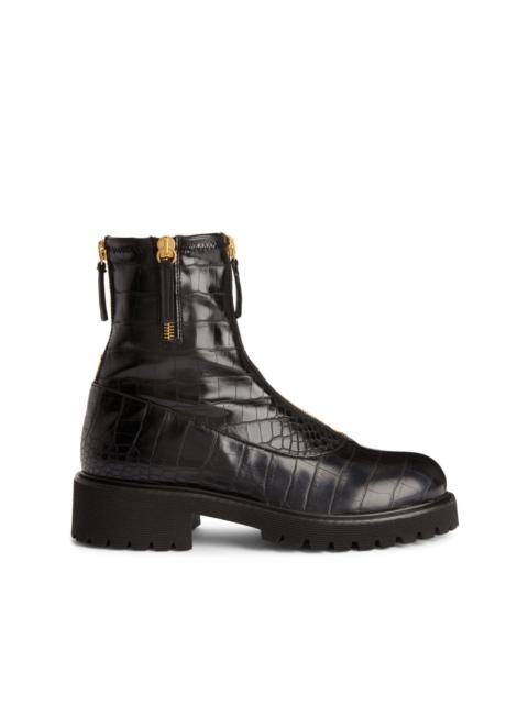 Avice embossed crocodile-effect boots