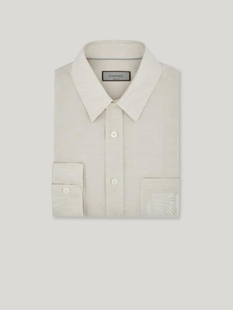 Canali CASUAL RELAXED FIT SHIRT IN BEIGE LINEN-COTTON WITH POCKET EMBROIDERY
