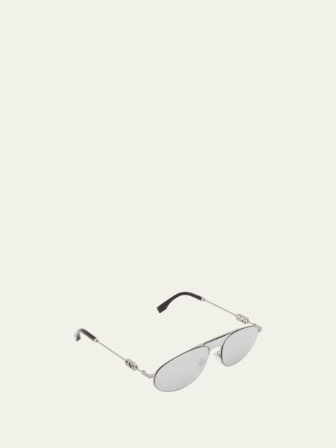 FENDI Men's Double-Bridge Metal Oval Sunglasses