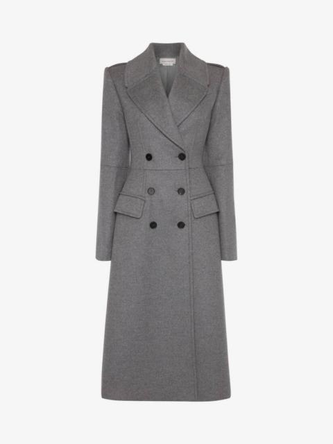 Alexander McQueen Women's Double-breasted Military Coat in Grey Melange