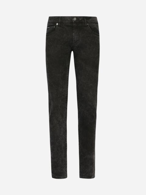 Marble-effect skinny stretch jeans