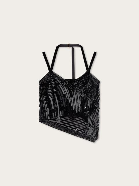 PUCCI EMBROIDERED TULLE SCARF TOP