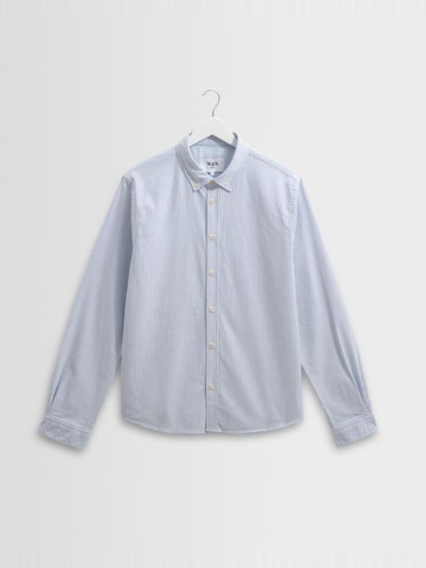 Wax London Caspian - White And Blue Stripe Cotton Oxford Shirt