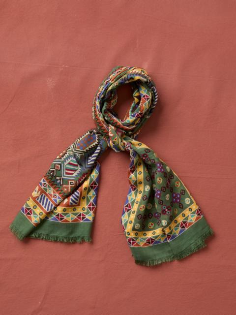 Drake's Olive Rug Print Tubular Wool-Silk Scarf