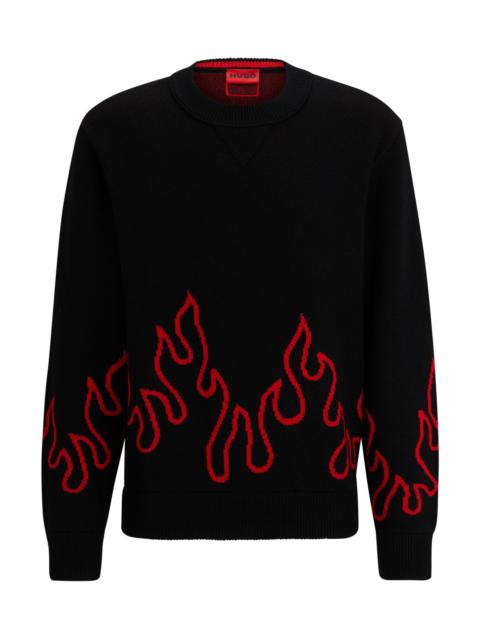 HUGO RELAXED-FIT SWEATER WITH FLAME JACQUARD IN WOOL BLEND