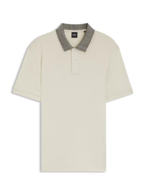 PIMA-COTTON POLO SHIRT WITH PATTERNED COLLAR