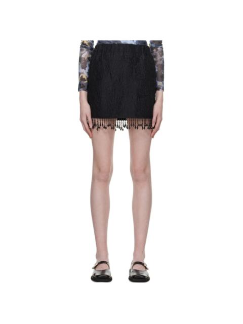 GANNI Black Beaded Fringe Miniskirt