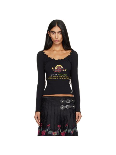 Chopova Lowena Black 'FEELINGS' Happy Long Sleeve T-shirt