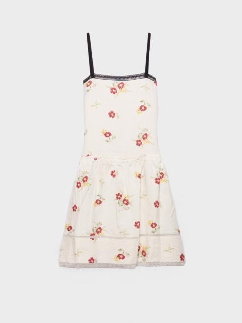 Prada Embroidered linen mini-dress with floral motif
