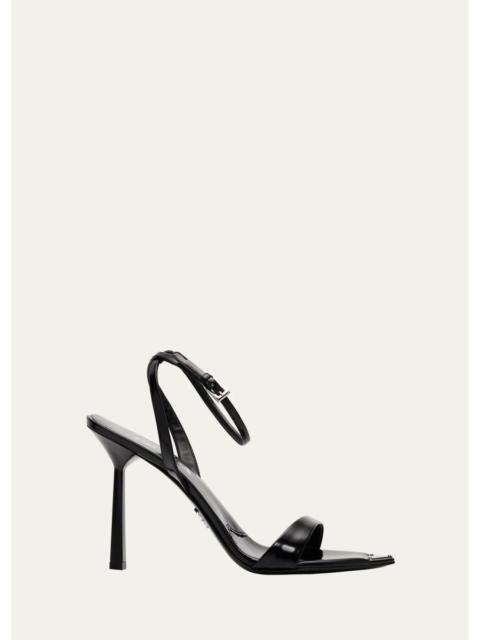 Prada 100mm Triangle Logo Leather Ankle-Strap Sandals