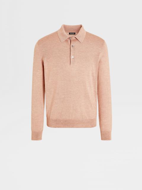 DUST PINK SILK CASHMERE AND LINEN POLO SHIRT