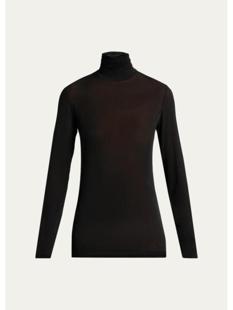 SAINT LAURENT Turtleneck Sheer Jersey Stretch Long-Sleeve Top