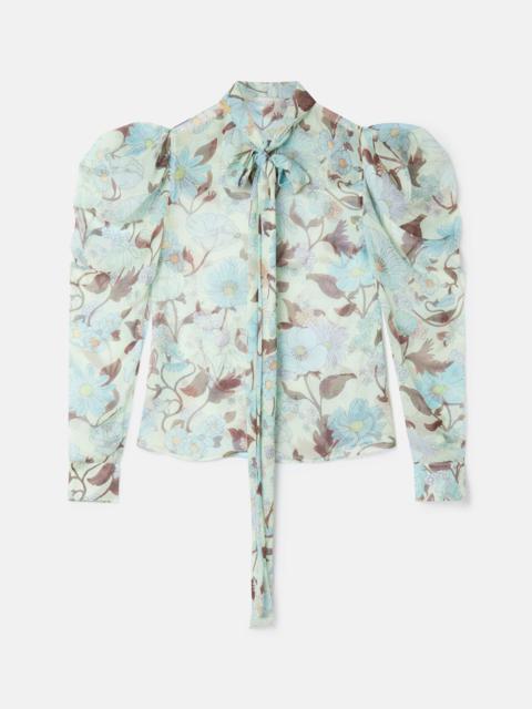 Stella McCartney Lady Garden Print Silk Chiffon Pussybow Shirt