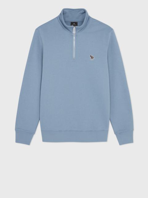 Paul Smith Sky Blue Zebra Logo Zip-Neck Sweatshirt