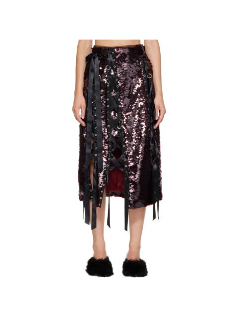 Simone Rocha Burgundy Unraveling Ribbon Ring Midi Skirt