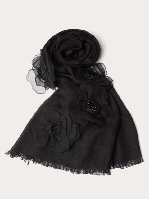 Valentino LACE CASHMERE STOLE WITH ROSE EMBROIDERY