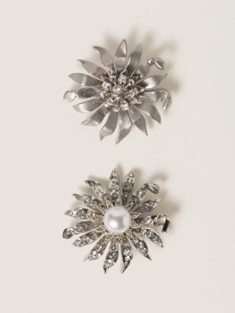 Miu Miu Metal brooches with crystals and pearl