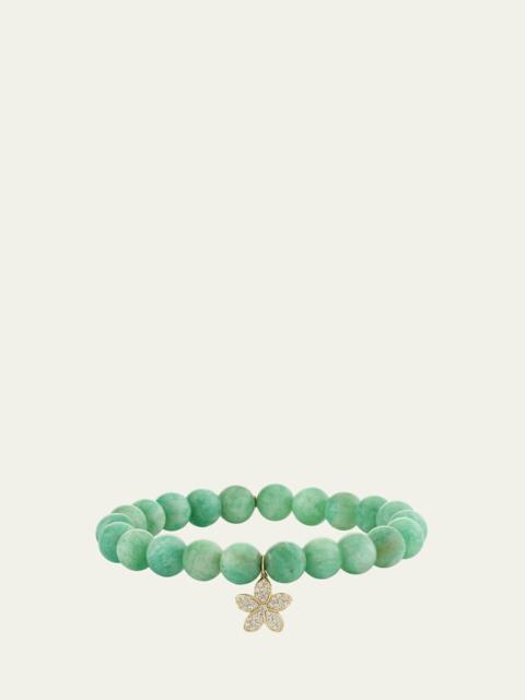 SYDNEY EVAN 14K Yellow Gold Plumeria Charm and Russian Amazonite Bead Bracelet