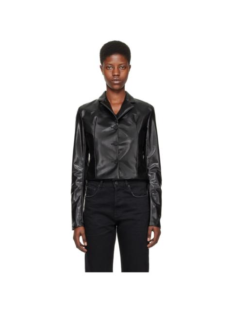 Black Trapeze Faux-Leather Blazer