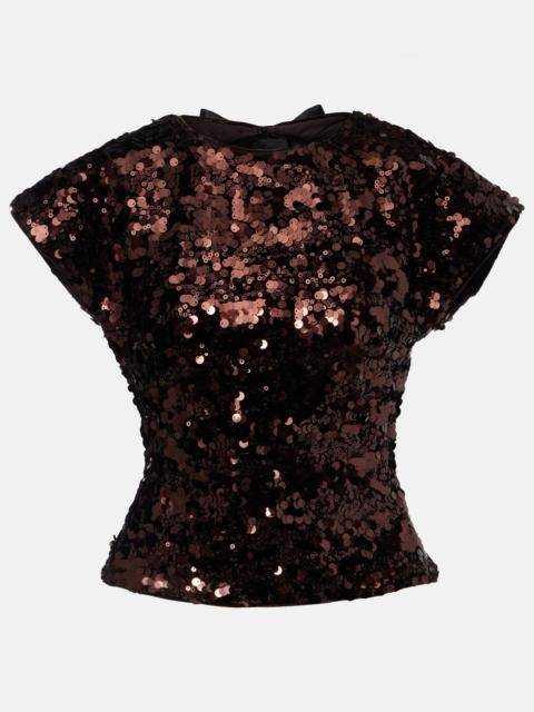 GANNI Bow-detail sequined open-back top