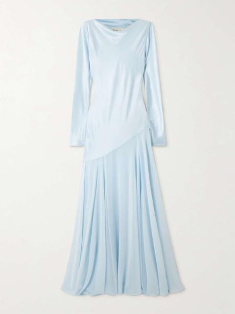 TOVE Cordelia silk-satin and chiffon maxi dress Light blue