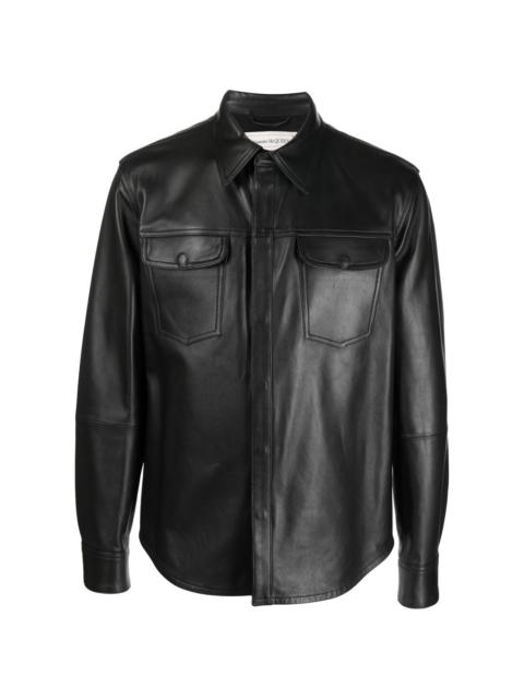 chest-pocket leather shirt