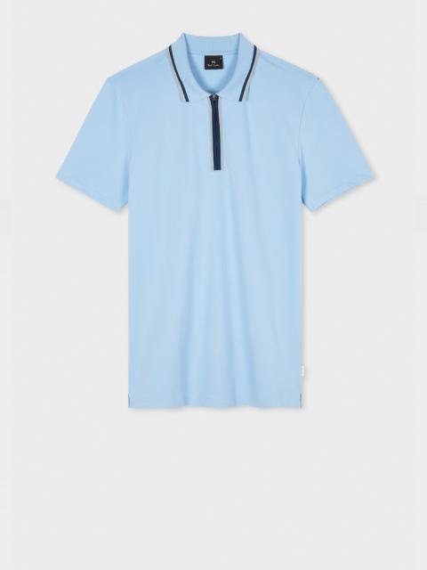 Paul Smith Organic Cotton Light Blue Zip-Neck Polo Shirt
