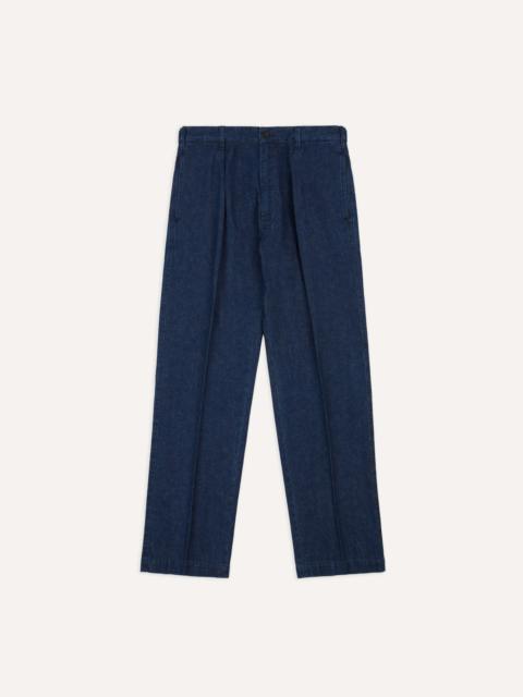 Drake's Indigo Cotton-Linen Games Trousers