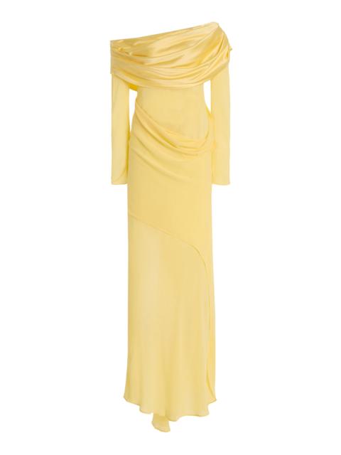 CHRISTOPHER ESBER Exclusive Draped Off-The-Shoulder Silk Maxi Dress yellow