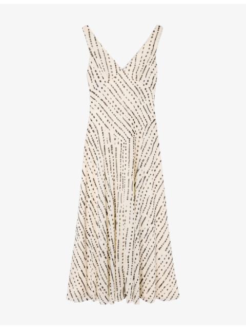 WHISTLES Abstract-Pattern V-Neck Chiffon Maxi Dress