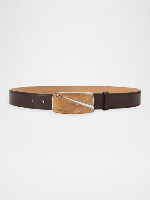 Ralph Lauren Abstract Plaque Buckle Leather Belt