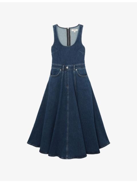 REISS Rosie Fitted-Waist Sleeveless Stretch-Denim Midi Dress
