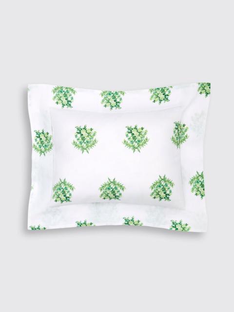 EMILIA WICKSTEAD Amalia Pillow Slip in Green Floral Print on White Linen