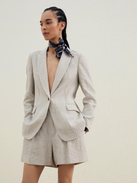 Brunello Cucinelli Wrinkled délavé linen blazer with monili and marine flower foulard