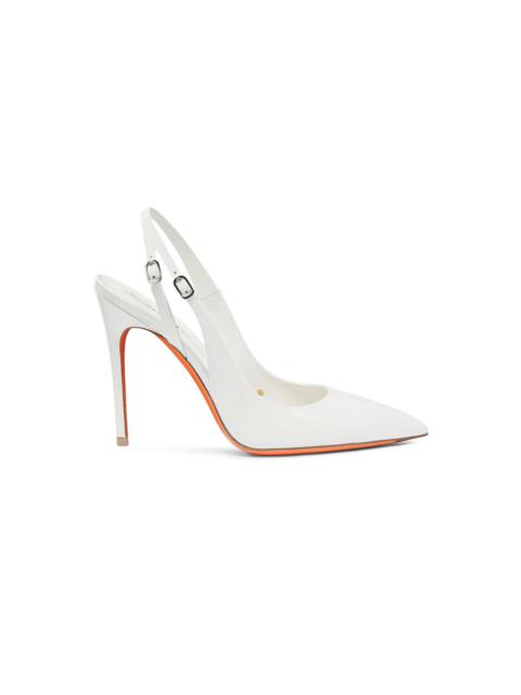 Santoni Women's white patent leather high-heel slingback