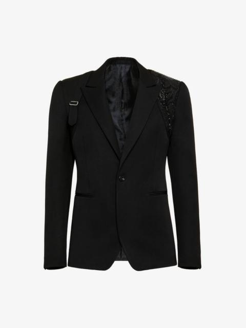 Men's Embroidered Harness Single-breasted Jacket in Black