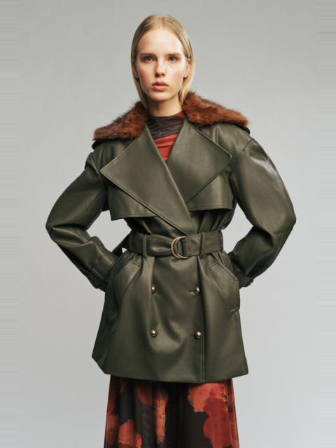 BARDOT Vegan Leather & Faux Fur Coat In Olive