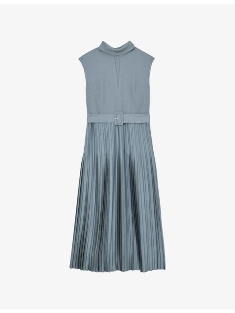REISS Ania Pleated-Skirt Woven Midi Dress