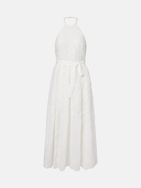ELIE SAAB Embroidered belted cotton-blend midi dress