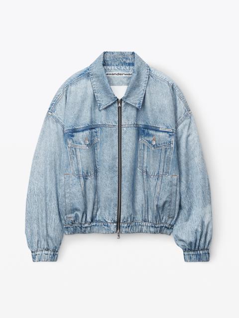 printed denim bomber jacket in nylon