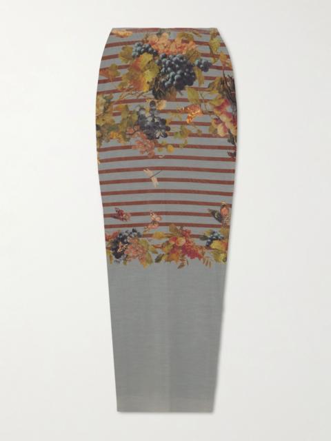 Jean Paul Gaultier Marinière Grape printed mesh midi skirt Gray