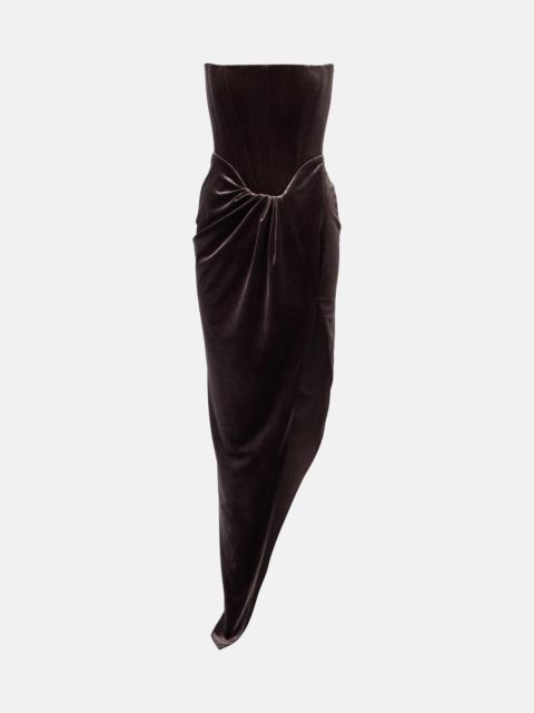 ALEX PERRY Draped asymmetric velvet bustier dress