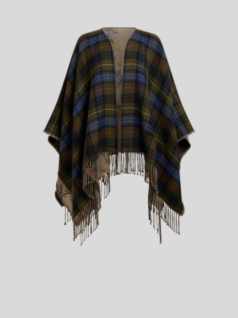 Etro REVERSIBLE WOOL CAPE WITH FRINGING